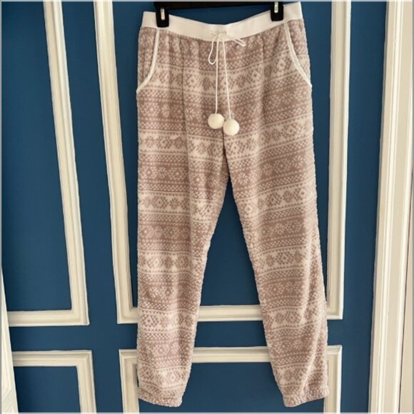 Simply Vera Vera Wang Plush Fleece Drawstring Sleep Pants Cream Snowflake - Sz M - Picture 1 of 5